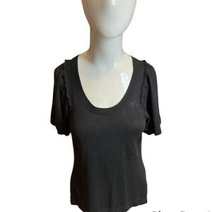 Banana Republic Blouse Round Neck Short Sleeves Ruffles Sz S Black